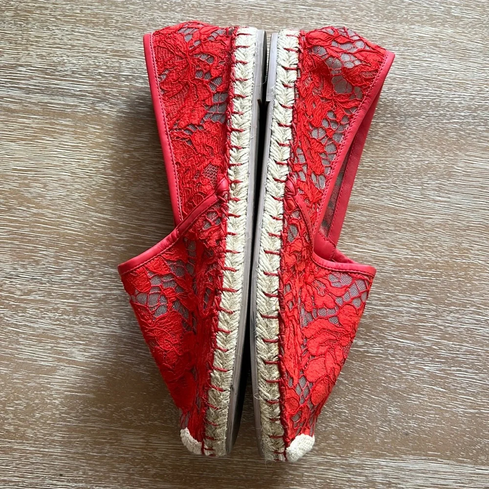 Valentino Garavani Lace Espadrille Flat Red Size 39EU